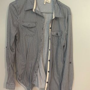 Blue and white Pinstripe button up Blouse